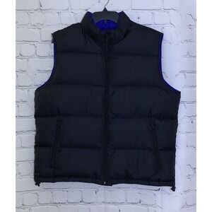 Lands End Puffer Vest Mens X-Large 46-48 Goose Down Blue Black Reversible Jacket